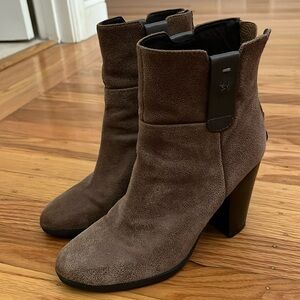 Geox Leather Brown Ankle Boots Heel Italian Patent size 7.5 worn 1x like…